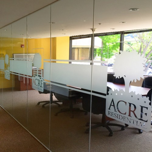 Bennett Graphics installed window film design for Acre Residential in Pleasanton