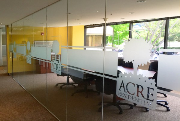 Bennett Graphics installed window film design for Acre Residential in Pleasanton