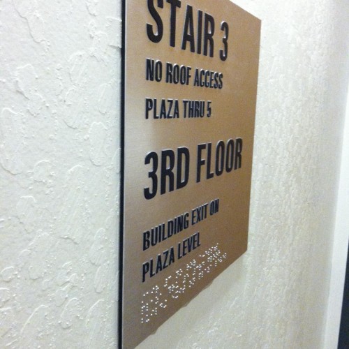 Tactile Stairwell ADA sign for Mt Diablo Plaza made by T Bennett Services, LLC in Pleasanton