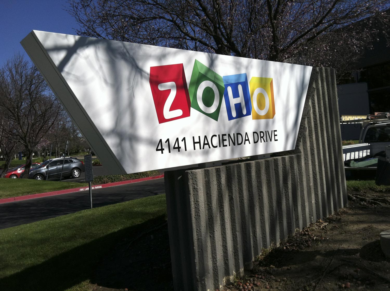 ZOHO monument sign in Pleasanton