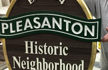 Sandblasted wood goldleaf sign for Pleasanton, CA